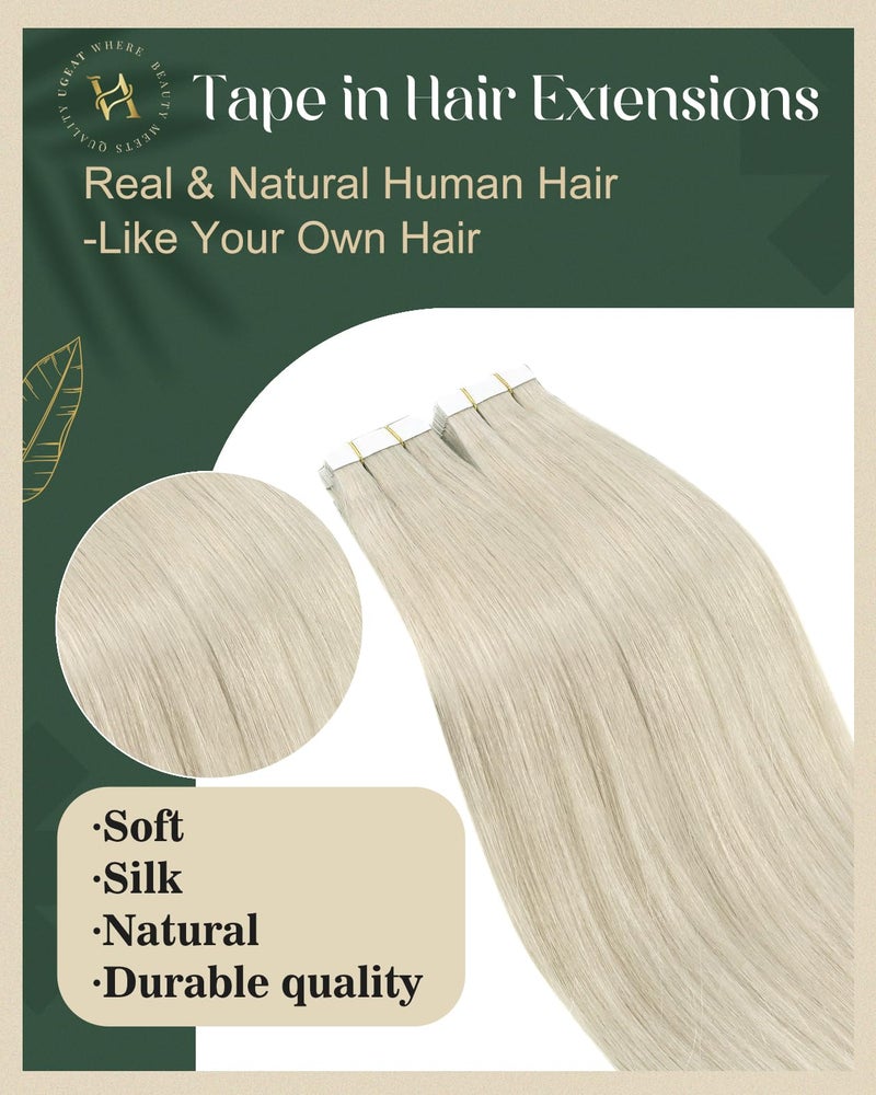 Ugeat Tape in Hair Extensions Blonde Hair Extensions Tape ins Platinum Blonde Invisible Tapes in Hair Extension Human Hair with Replacement Tapes 16 Inch 50G 20Pcs - Image 2